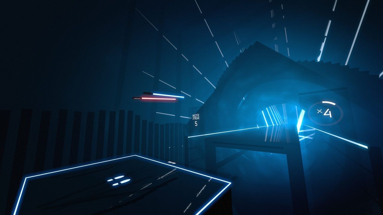 Bei dem Rhythmusspiel "Beat Saber" schlägst du die Beats der Musik, sobald sie in der futuristischen VR-Spielwelt auf dich zufliegen.