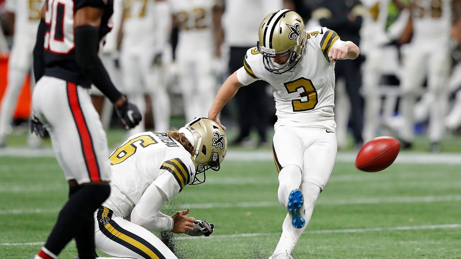 
                <strong>Die meisten verwandelten Field Goals</strong><br>
                Wil Lutz (Kicker der New Orleans Saints) und Harrison Butker (Kansas City Chiefs) mit Die komplette Rangliste im Datencenter >>
              