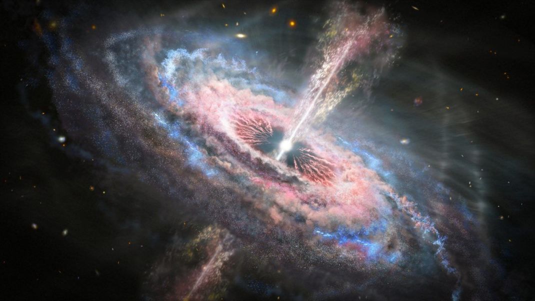 Kein Galaxy-UKW: Von den Quasaren (hier eine Illustration) empfangen wir kein Unterhaltungs-Programm, sondern langwellige Strahlung - Radiowellen genannt.