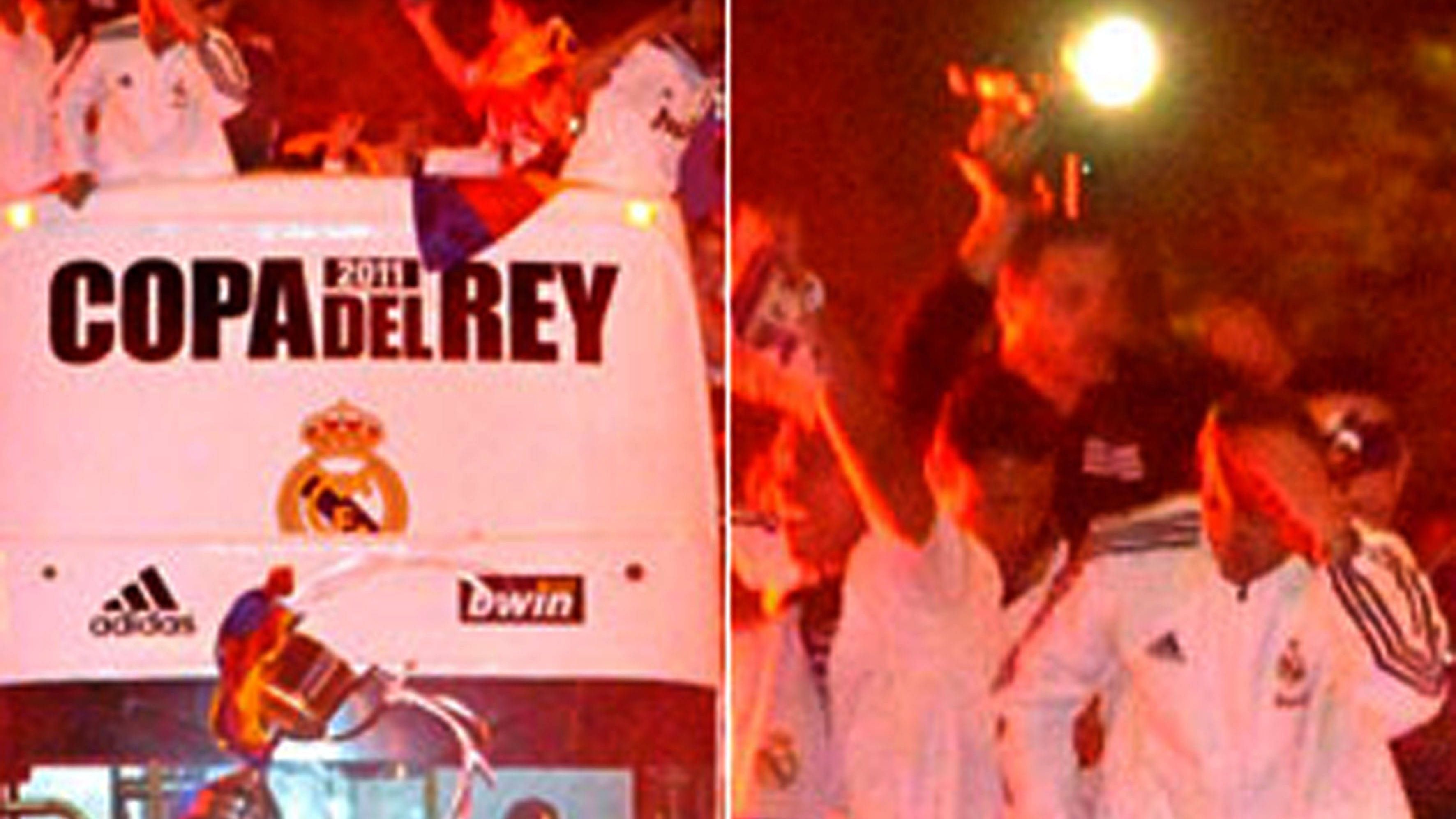 <strong>Real Madrid: Spanischer Pokalsieger 2011</strong><br>In diesem Jahr aber unterlief ausgerechnet dem erfahrenden Sergio Ramos ein folgenschwerer Fehler. Er ließ den Pokal (linkes Bild, unten) vom Bus fallen und beschädigte ihn damit schwer.