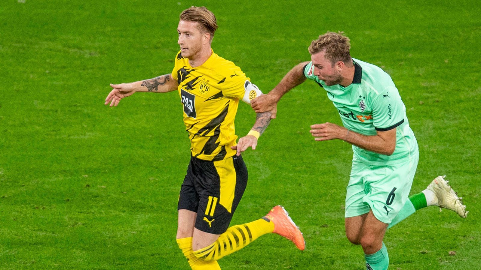 
                <strong>Marcos Reus (Borussia Dortmund)</strong><br>
                In der Schlussphase meldet sich das Eigengewächs in der Bundesliga zurück. Da ist die Luft im Spiel jedoch weitgehend raus. ohne Note
              
