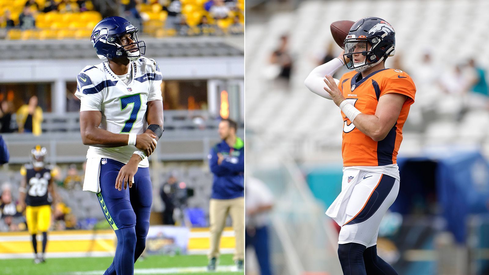 
                <strong>Drew Lock vs. Geno Smith</strong><br>
                Wer beerbt Russell Wilson? Aktuell dürften sich bei den Seattle Seahawks Neuzugang Drew Lock und Routinier Geno Smith Hoffnungen auf den Starter-Posten machen. Lock erntete bereits mehrfach Lob von Head Coach Pete Carroll. Der ehemalige Zweitrunden-Pick hat die physischen Anlagen eines Franchise-Quarterbacks, zeigte aber bisher in Bereichen wie Antizipation, Spielverständnis oder Pocket-Präsenz nicht die nötigen Entwicklungsschritte. 
              