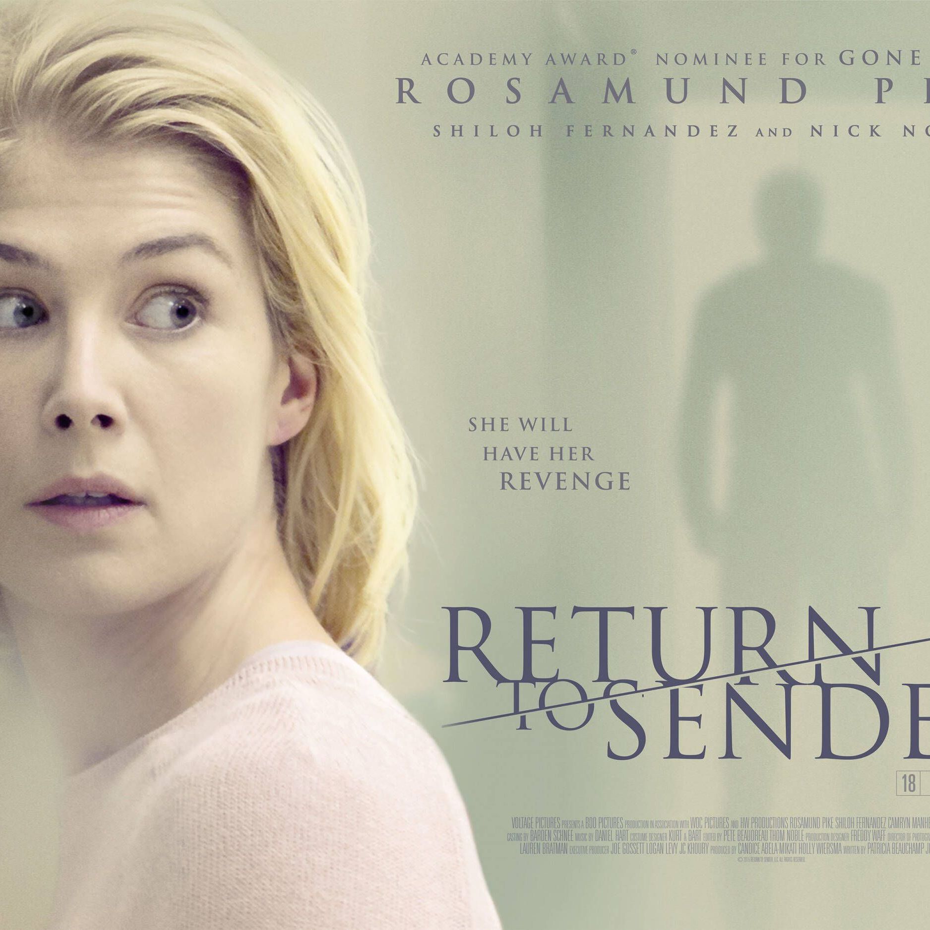 Rosamund Pike ist auf einem Filmplakat von "Return to Sender" abgebildet.