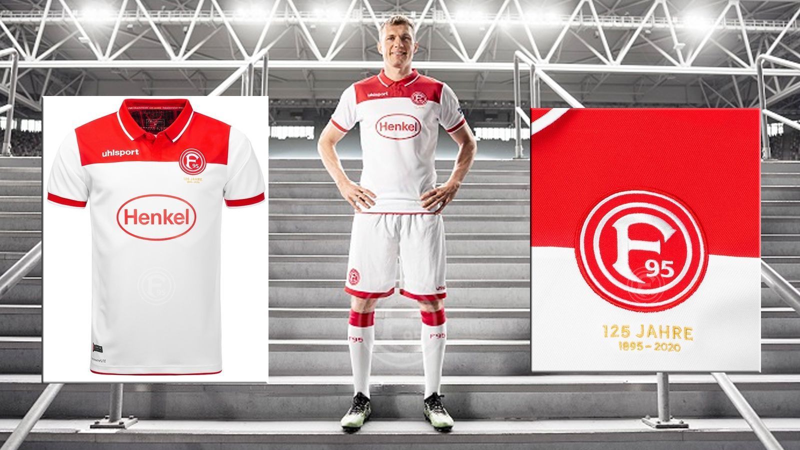 
                <strong>Fortuna Düsseldorf</strong><br>
                Am 34. Spieltag der Bundesliga wird Fortuna Düsseldorf gegen Hannover 96 erstmals im neuen Heimtrikot für die kommende Spielzeit auflaufen. Das traditionell angehauchte Trikot ist eine Hommage an das Fortuna-Trikot von 1982 bis 1985. Trikot, Hose und Stutzen sind größtenteils Weiß gehalten und durch gezielt platzierte rote Akzente vervollkommnet. Wie das Dress der 1980er Jahre besitzt das Jersey einen roten Umlegkragen mit einem gummierten Knopf. Unter dem Vereinslogo ist der Schriftzug "125 Jahre" zu lesen.
              