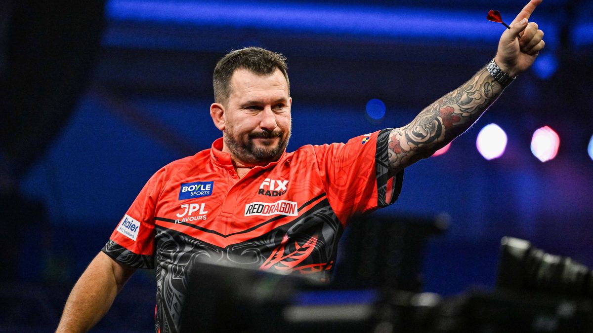 RECORD DATE NOT STATED 7th October 2025; Mattioli Arena, Leicester Leicestershire, England; 2025 PDC Boyle Sports World Grand Prix Darts Night Two; Jonny Clayton celebrates winning his first round ...