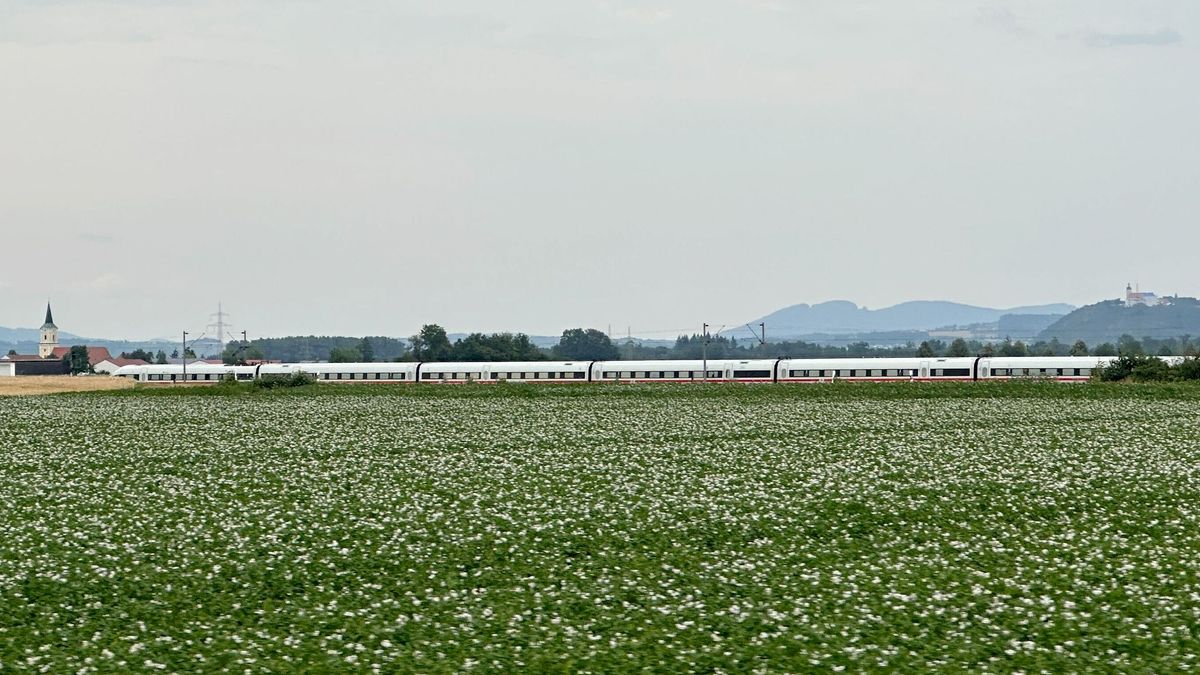 Blick auf den ICE in dem ein Mann in Niederbayern mehrere Passagiere angegriffen hat.