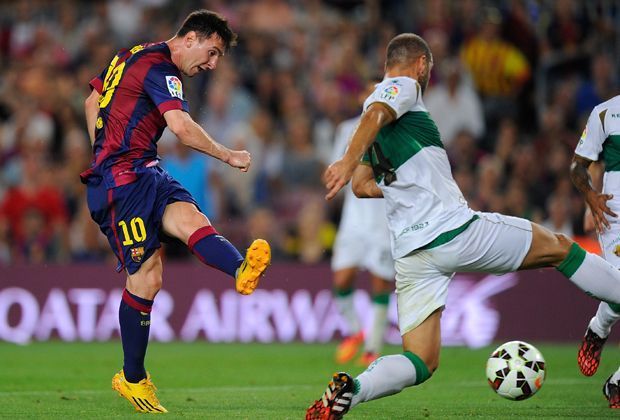
                <strong>Lionel Messi erzielt gegen Elche das 1:0</strong><br>
                Lionel Messi zeigt beim Liga-Auftakt des FC Barcelona wieder seine Qualitäten. Aber der argentinische Superstar verkommt beim 3:0-Erfolg gegen Elche nur zum Nebendarsteller. Trotz seiner zwei Tore.
              