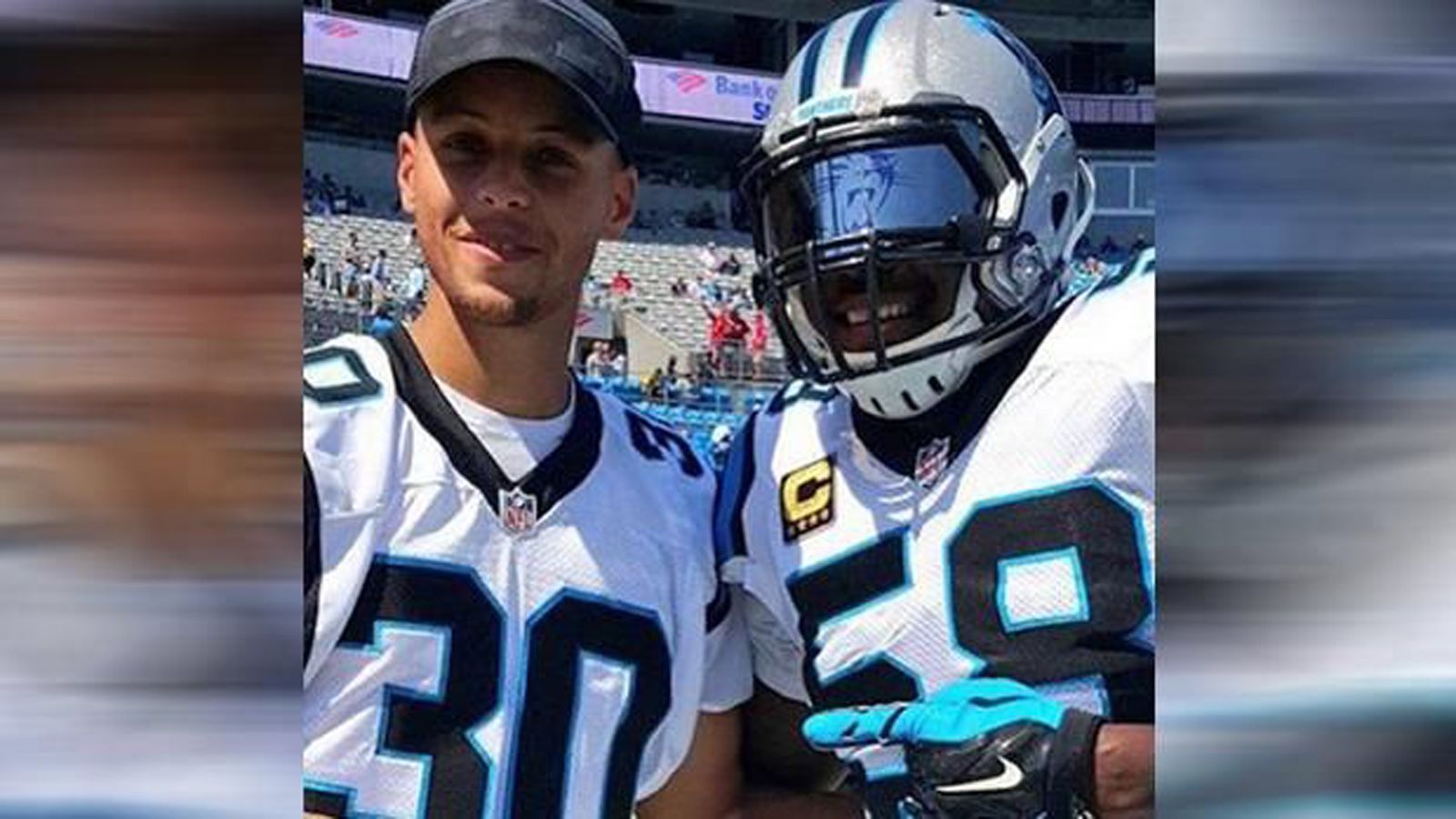 <strong>Stephen Curry (Carolina Panthers)</strong><br>
                Es gibt wohl kaum einen größeren Carolina-Panthers-Fan als Stephen Curry. Der NBA-Star wird ja auch immer wieder mit dem Kauf der Panthers in Verbindung gebracht.
