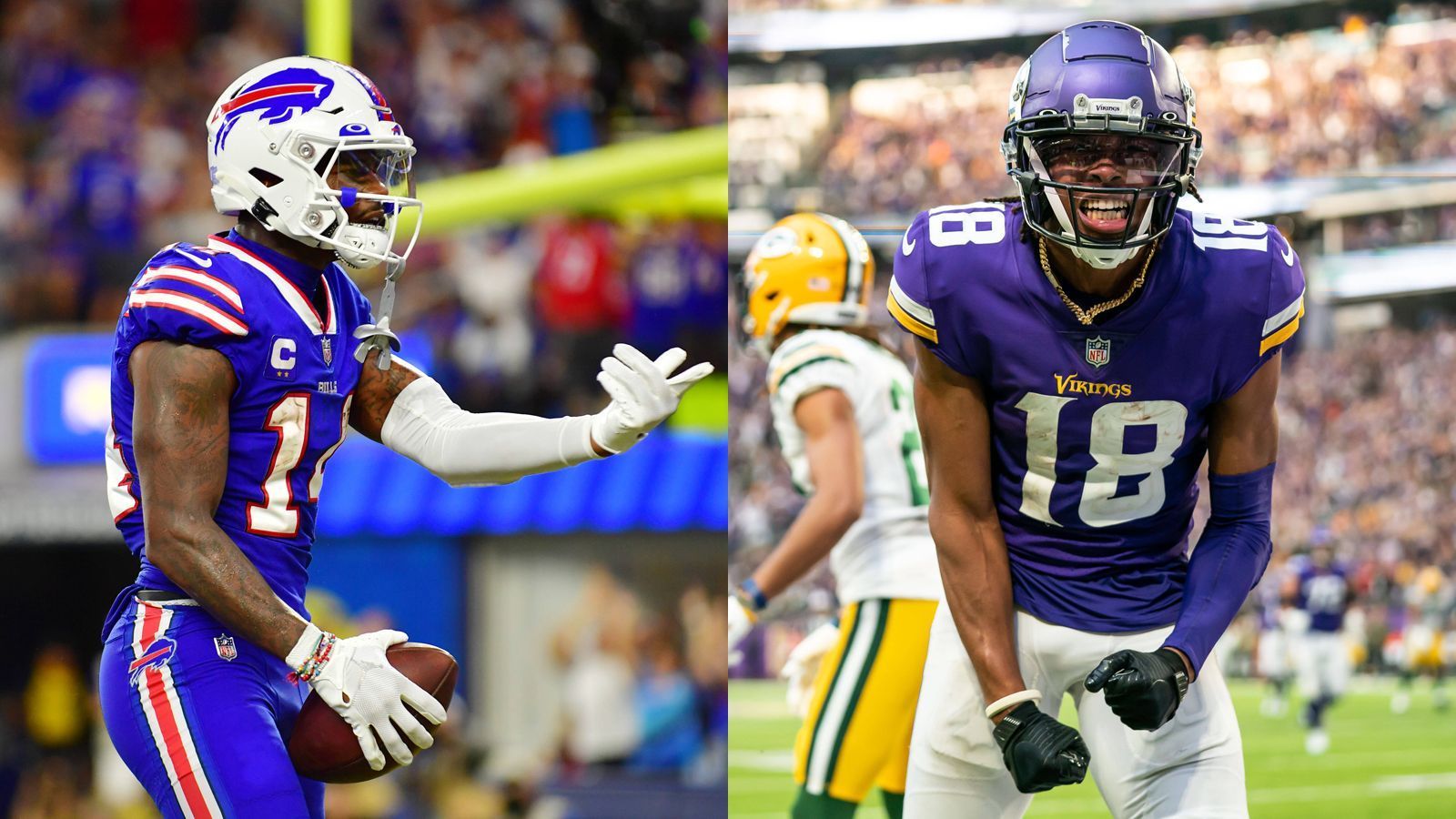 
                <strong>Diggs und Jefferson statistisch auf einem Niveau</strong><br>
                Statistisch sind beide Wide Receiver in der laufenden Spielzeit nahezu gleichauf. Diggs fing 60 Pässe, Jefferson nur einen weniger. Jefferson verbuchte 867 Receiving Yards, Diggs 857. Es gibt nur einen Wide Receiver der NFL, der noch mehr gesammelt hat: Tyreek Hill von Miami Dolphins mit 1104 Receiving Yards. Dafür aber fing Diggs bereits sieben Touchdown-Pässe. Kein anderer Receiver fing mehr. Jefferson steht bei drei Touchdown-Pässen.
              