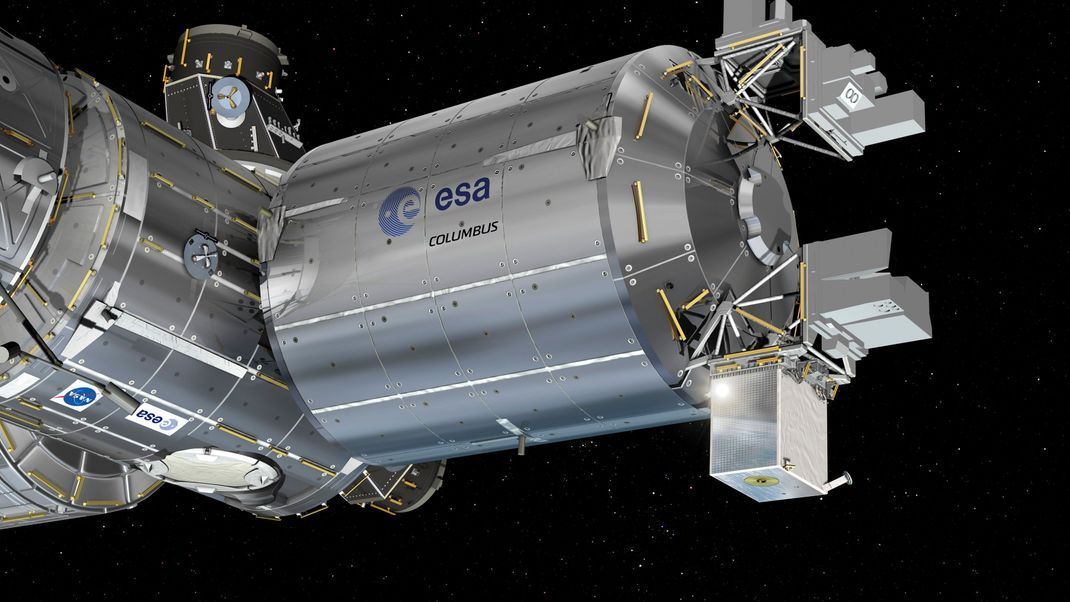 Das Atomic Clock Ensemble in Space soll außen am Columbus-Modul der ESA an der Internationalen Raumstation angebracht werden. 