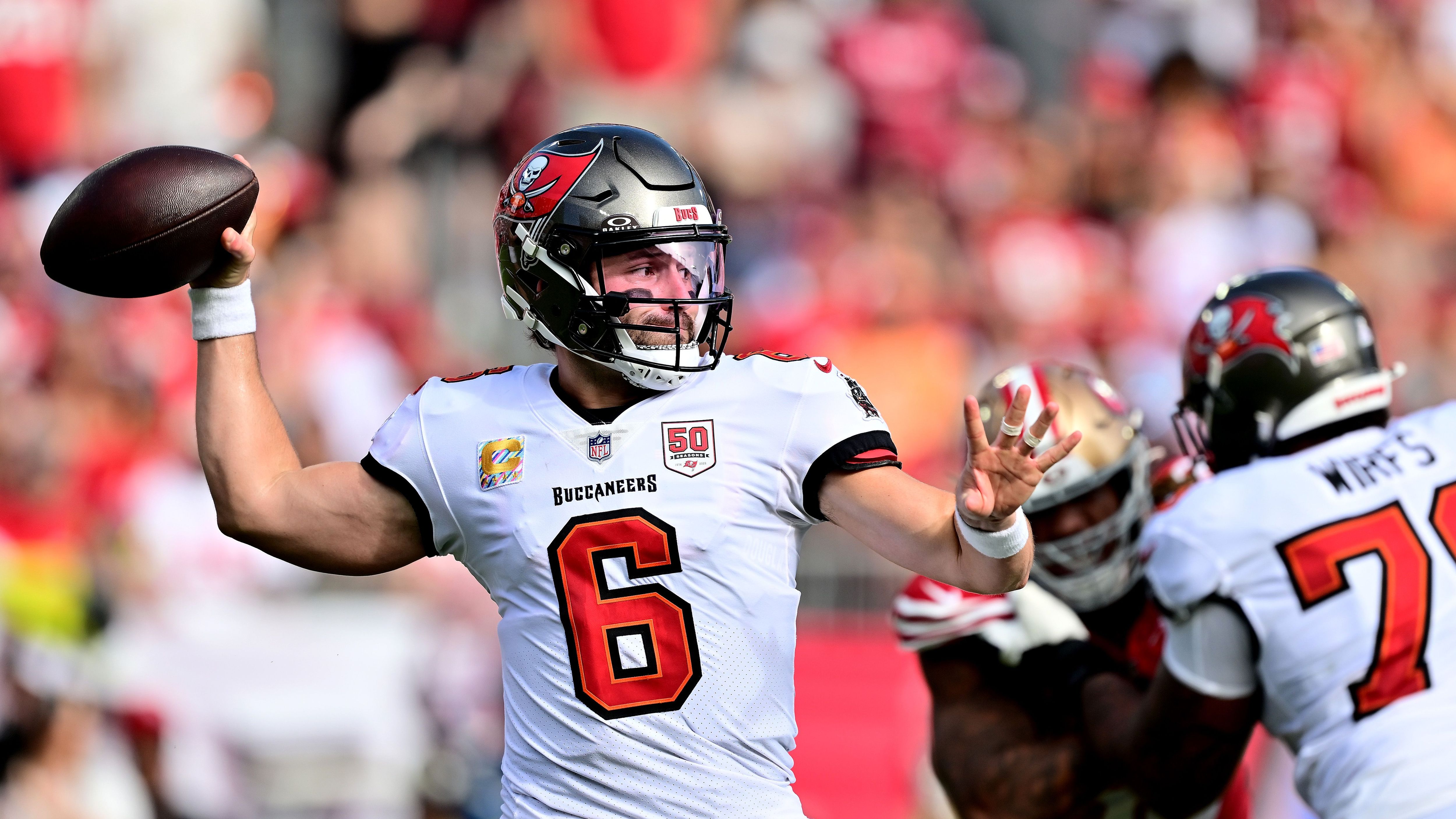 <strong>Tampa Bay Buccaneers - 29. Dezember 2024</strong><br>Baker Mayfield beim&nbsp;48:14-Sieg gegen die Carolina Panthers, 5 Touchdowns