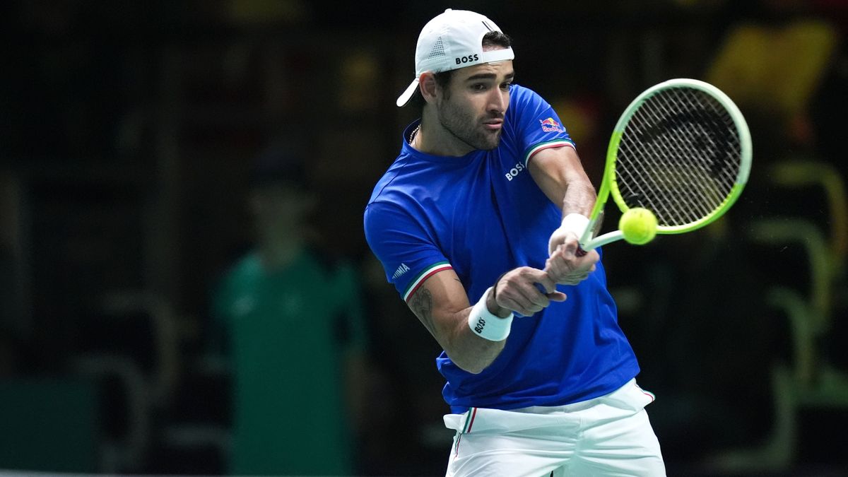 Matteo Berrettini in action during the Davis Cup Finals 2025 Quarterfinals match between Matteo Berrettini (Italy) and Jurij Rodionov (Austria) at Bologna Fiere, Bologna, Italy - November 19, 2025....