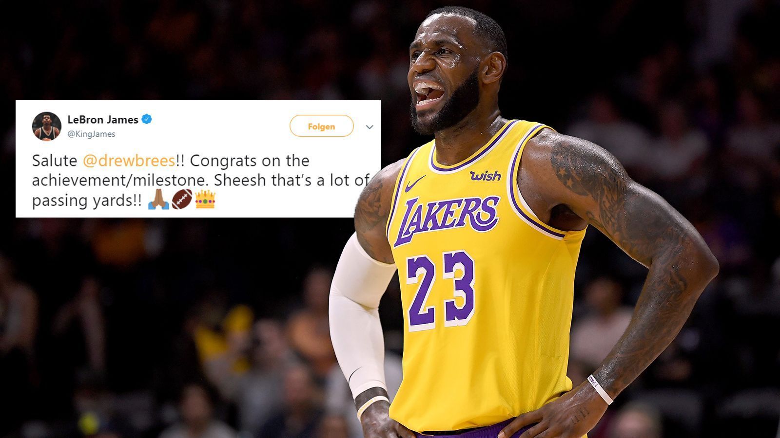 
                <strong>LeBron James </strong><br>
                Der Basketball-Star der Los Angeles Lakers gratulierte ebenfalls. "Sheesh, das sind viele Passing Yards!!"
              