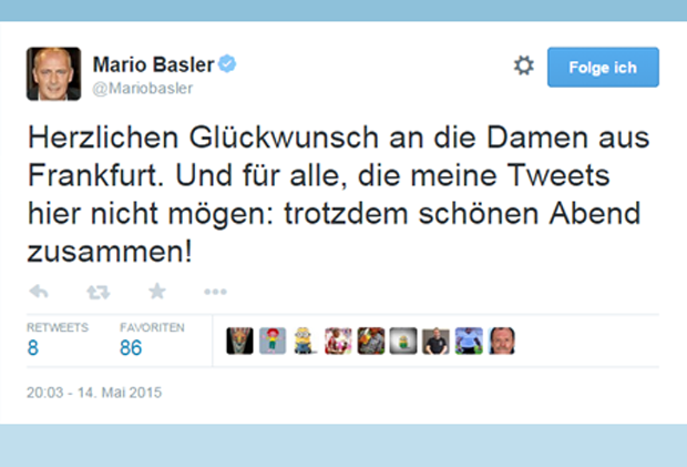 
                <strong>Basler twittert über das Champions-League-Finale der Frauen</strong><br>
                Versöhnung zum Abschluss? 
              