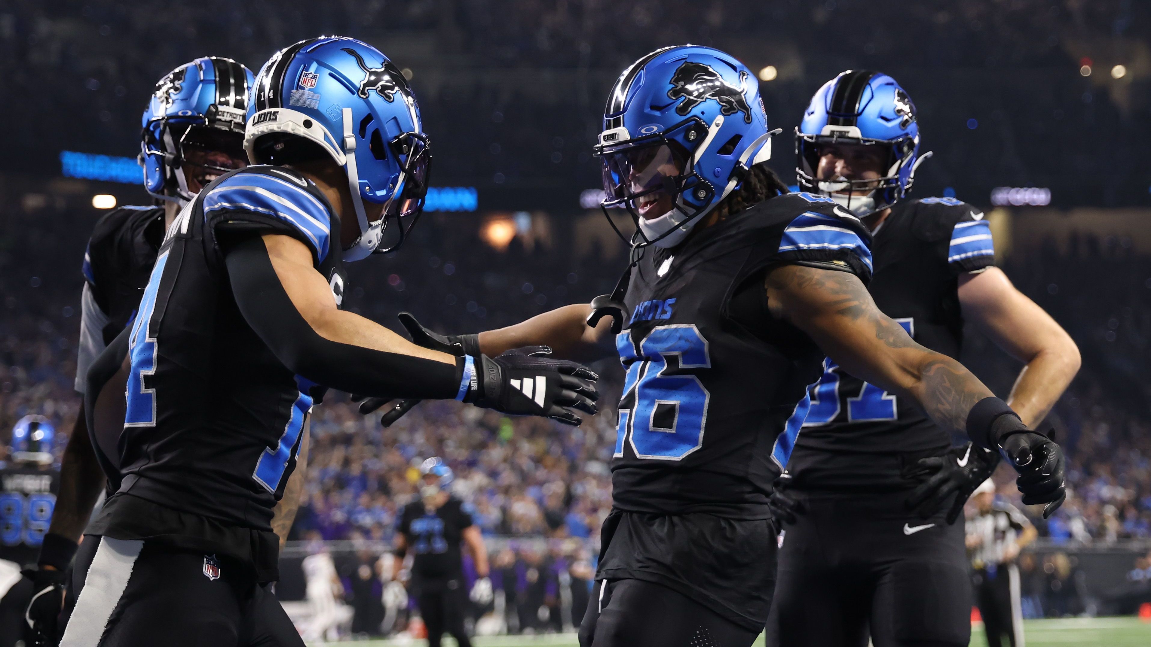 <strong>NFC North - Detroit Lions</strong><br><strong>Wide Receiver</strong>: Tim Patrick, Jameson Williams, Amon-Ra St. Brown<br><strong>Offensive Line</strong>: Taylor Decker, Christian Mahogany, Frank Ragnow, Tate Ratledge, Penei Sewell<br><strong>Tight End</strong>: Sam LaPorta<br><strong>Quarterback</strong>: Jared Goff<br><strong>Running Back</strong>: Jahmyr Gibbs<br><strong>Fullback</strong>: /