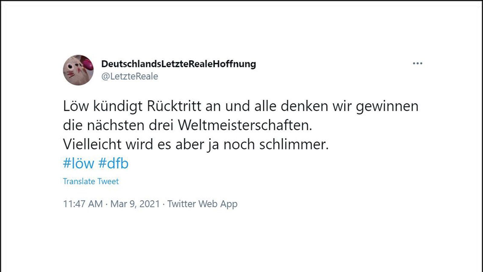 
                <strong>Die Netzreaktionen zum Löw-Rücktritt</strong><br>
                Echt nur die nächsten drei? Spaß beiseite, möglich ist es durchaus.
              