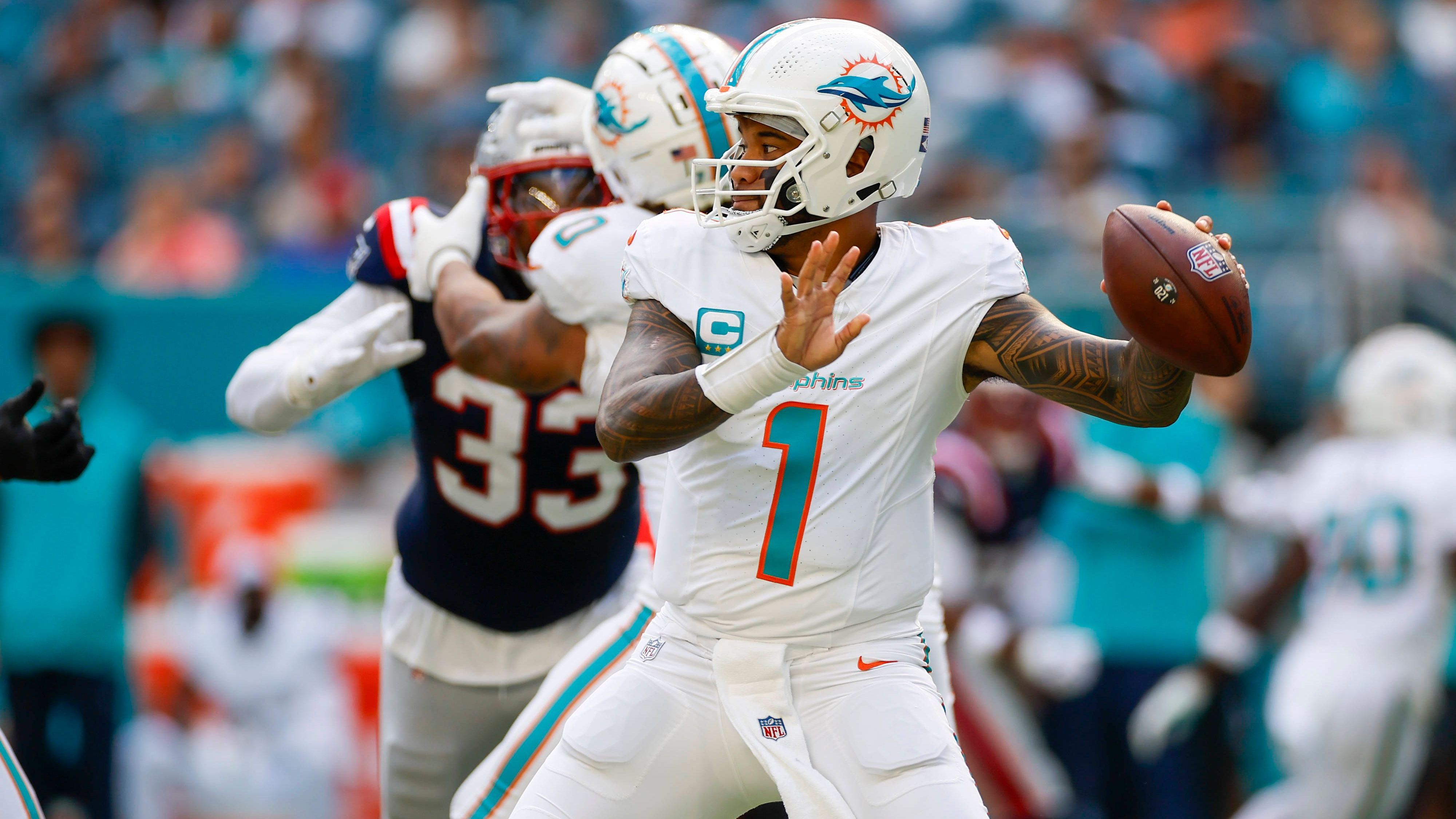 <strong>Platz 15 (geteilt): Miami Dolphins</strong><br>Anzahl der 10+ Win-Seasons: 3/10