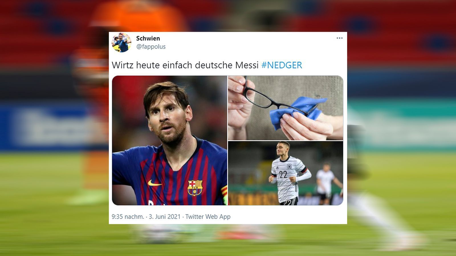 
                <strong>Wirtz was mit Messi? </strong><br>
                Im Halbfinale hatte Florian Wirtz einen ganz starken Auftritt mit seinen beiden Toren. Das hätte wohl auch Lionel Messi kaum besser machen können.
              