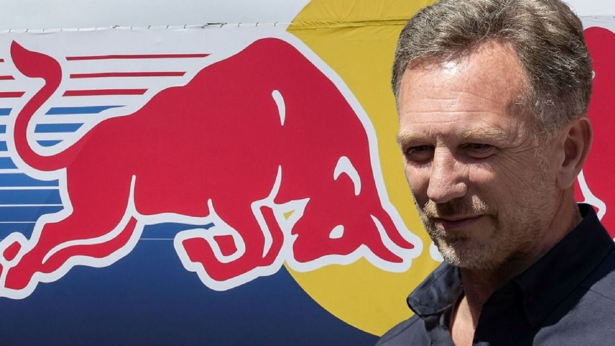 Fotomontage: Christian Horner vor einem Red-Bull-Logo