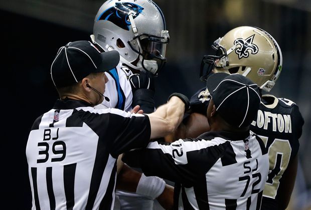 
                <strong>New Orleans Saints - Carolina Panthers 10:41</strong><br>
                ... und schon geht es rund. Beide geraten aneinander, die Referees versuchen die Streithähne zu trennen. Lofton ist völlig in Rage: "Das war respektlos. Und ich habe getan, was ich tun musste."
              