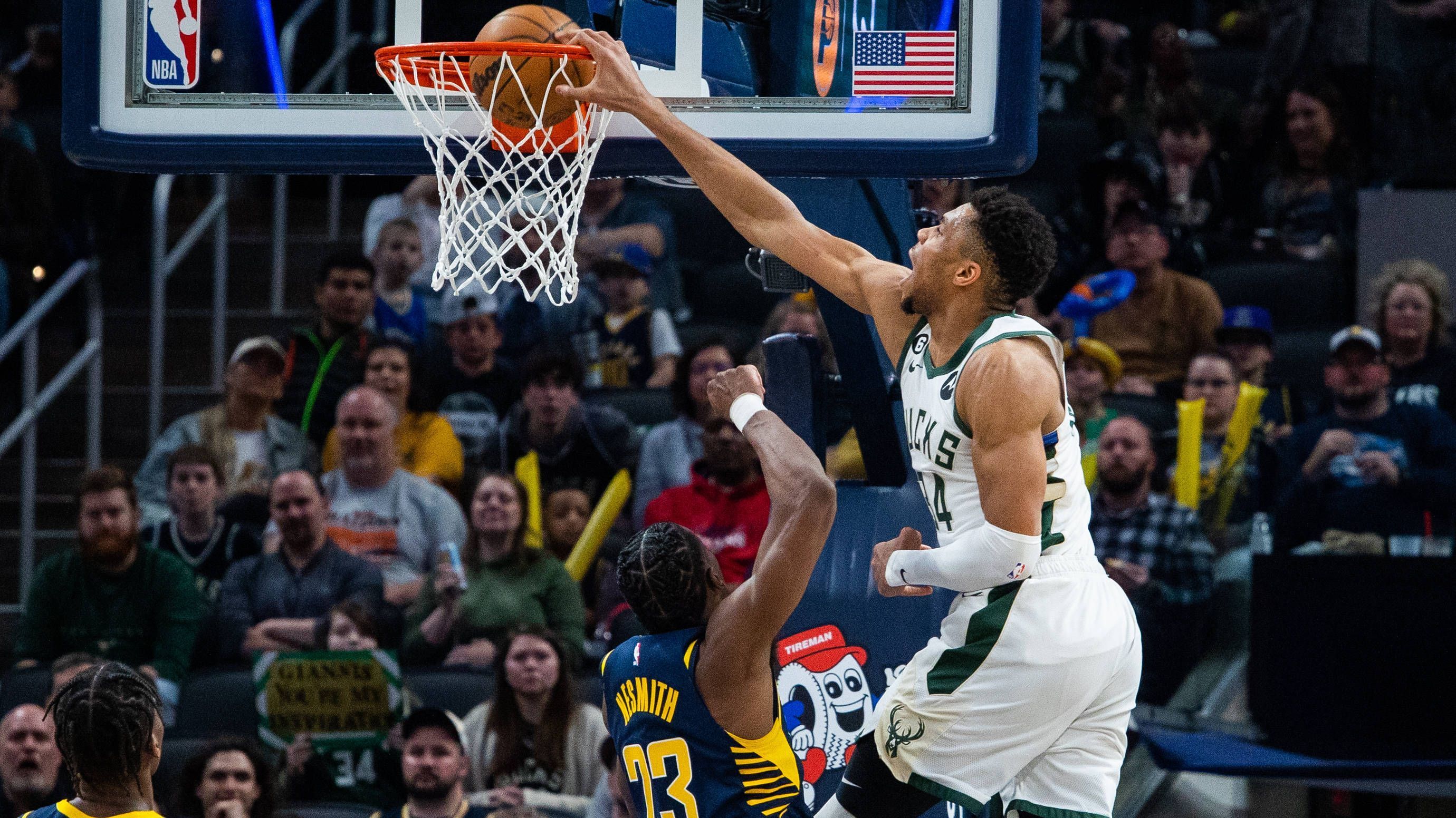 <strong>Milwaukee Bucks: Giannis Antetokounmpo</strong><br>Punkte: 64<br>Jahr und Gegner: 2023 vs. Indiana Pacers