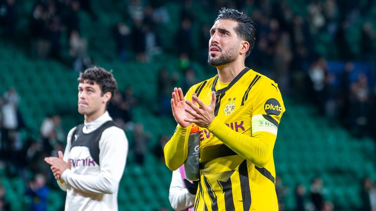 11.02.2025, Fussball: UEFA Champions League, Saison 2024 2025, Play Offs, Hinspiel, Sporting CP Lissabon - Borussia Dortmuna im Estadio Jose Alvalade in Lissabon. Dortmunds Emre Can bedankt sich be...