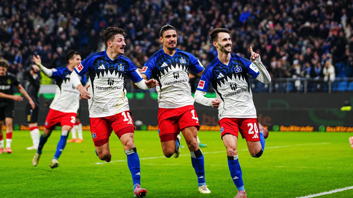 Torjubel Hamburger SV nach Tor zum 2:1 Fabio Vieira (Hamburger SV, 20) GER, Hamburger SV vs. VfB Stuttgart, Fussball, 1. Bundesliga, Spieltag 12, Saison 2025 2026, 30.11.2025 DFL REGULATIONS PROHIB...