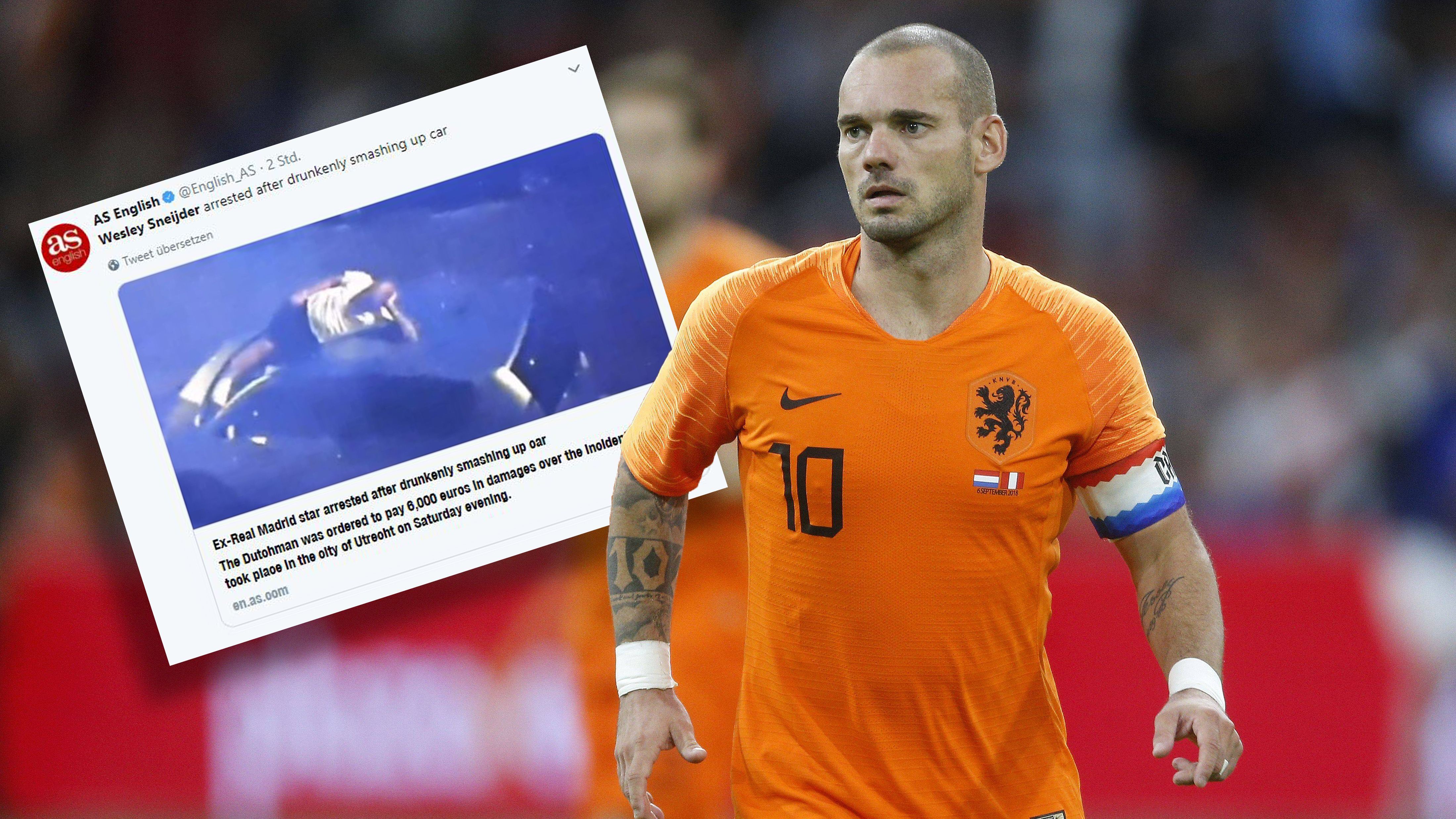 
                <strong>Sneijder nach Saufgelage verhaftet</strong><br>
                Ein feuchtfröhlicher Abend in seiner Heimatstadt Utrecht endete für Wesley Sneijder auf der Polizeiwache. Der Niederländer, der in Katar bei Al-Gharafa unter Vertrag steht, wurde am Sonntag festgenommen, nachdem er volltrunken auf ein Auto geklettert war, darauf getanzt und gegen die Windschutzscheibe getreten hatte. Danach soll der 35-Jährige einer blonden Frau einen Kuss aufgedrückt haben. Laut "Algemeen Dagblad" entstand am Auto ein Schaden von knapp 6.000 Euro. Weil Sneijder dem Besitzer die Summe sofort bezahlte, wurde er kurz darauf wieder freigelassen. 
              