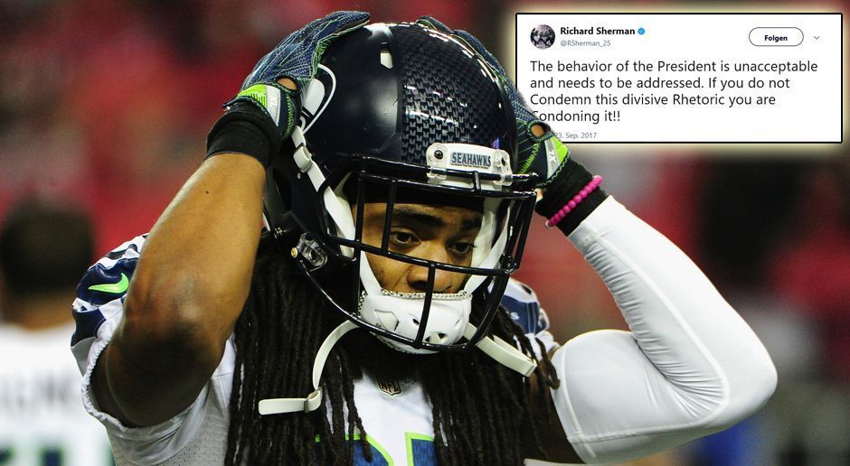 
                <strong>Richard Sherman</strong><br>
                Seahawks-Star Richard Sherman ist dafür bekannt, kein Blatt vor den Mund zu nehmen. Für ihn ist das Verhalten Trumps inakzeptabel. "Wer seine Worte nicht verurteilt, billigt sie", so die Meinung des Cornerbacks.
              