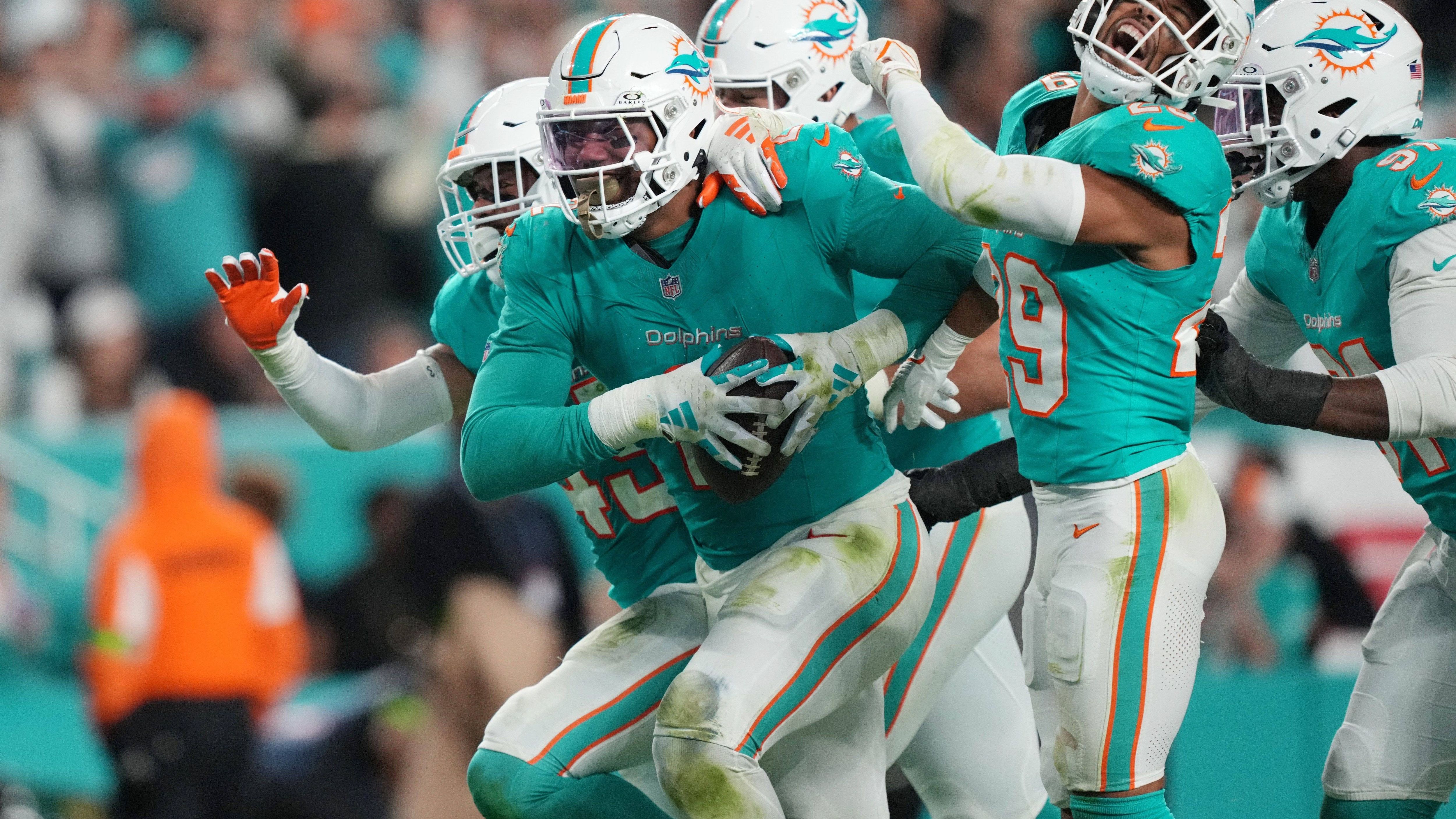 <strong>Platz 12 (geteilt): Miami Dolphins</strong><br>Turnover-Bilanz: 2<br>Record: 11-6