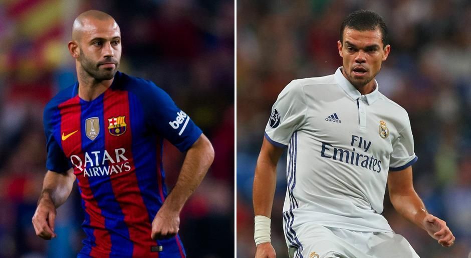 
                <strong>Javier Mascherano vs. Pepe </strong><br>
                Javier Mascherano vs. Pepe: Es ist das Duell der Erfahrenen, Mascherano ist 32 Jahre alt - Pepe ein Jahr älter. Der Real-Verteidiger wurde eigentlich schon ausgemustert, sein Vertrag läuft nach der Saison aus. Aktuell spielt er aber noch regelmäßig und soll wohl auch als Backup bleiben, schließlich kann Real durch die Transfersperre keinen Ersatz holen. Mit seiner Erfahrung und Routine empfiehlt er sich auch für seinen Clasico-Einsatz im internen Duell mit Teamkollege Varane. Den Punkt holt sich dennoch Mascherano, Barca führt wieder mit 3:2.
              