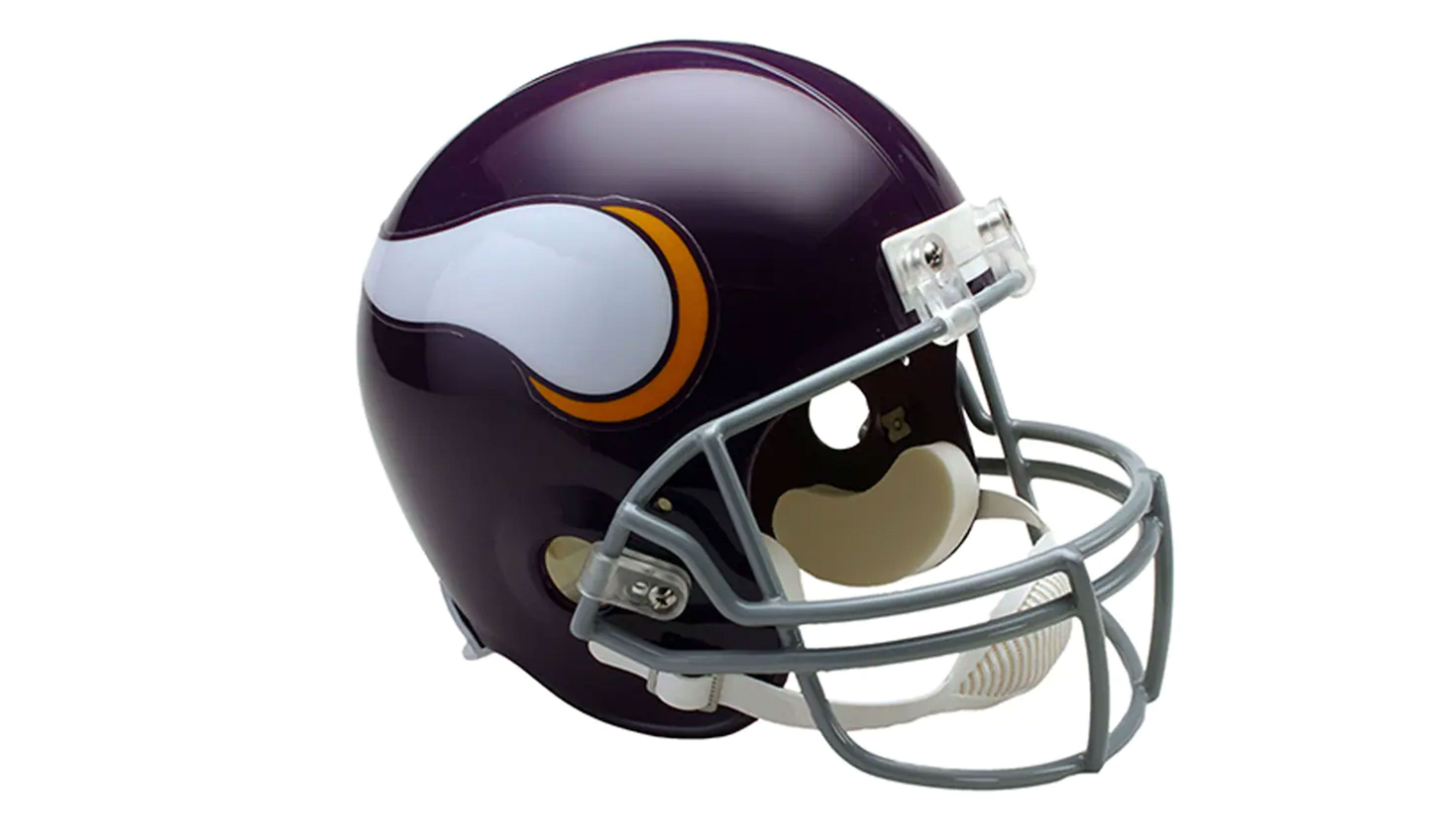 
                <strong>Minnesota Vikings </strong><br>
                Der Throwback-Helm der Vikings aus der Zeit zwischen 1961 und 1979. Vom Stil her nicht großartig anders als heute. Das dunkle Lila ist aber ein Augenschmaus. 
              