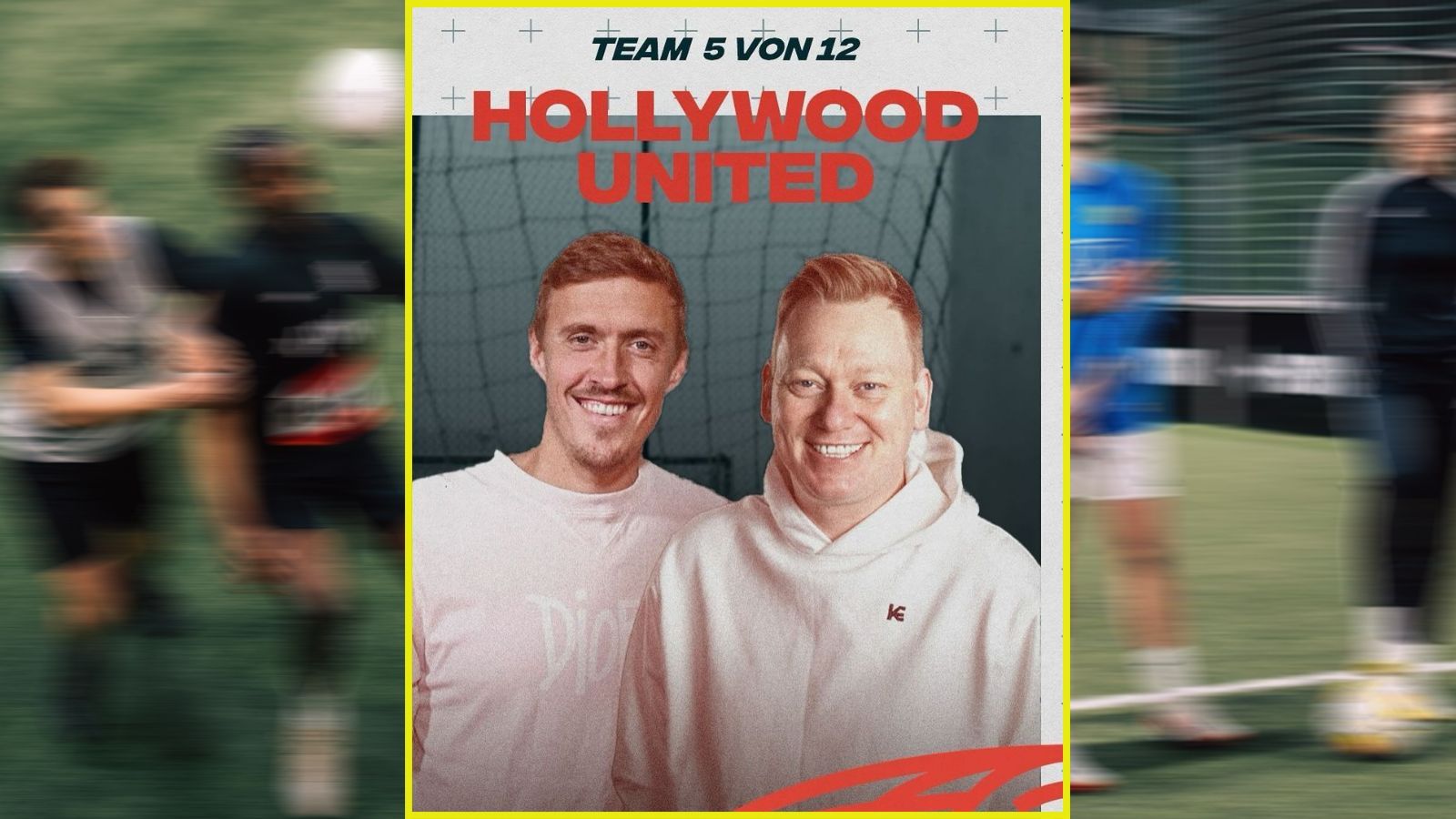 <strong>Team 5: Hollywood United</strong><br>mit Max Kruse und Knossi (Jens Knossalla)<br><em>Spieler: Steven	Kodra, Jannis	Becker, Fabian	Djemail, Nicolas	Westerhoff, Leon	Osehi, Moris	Fikic, Zachary	Bonsu, Lukas	Rimbach, Jan-Philipp	Schmitz</em>