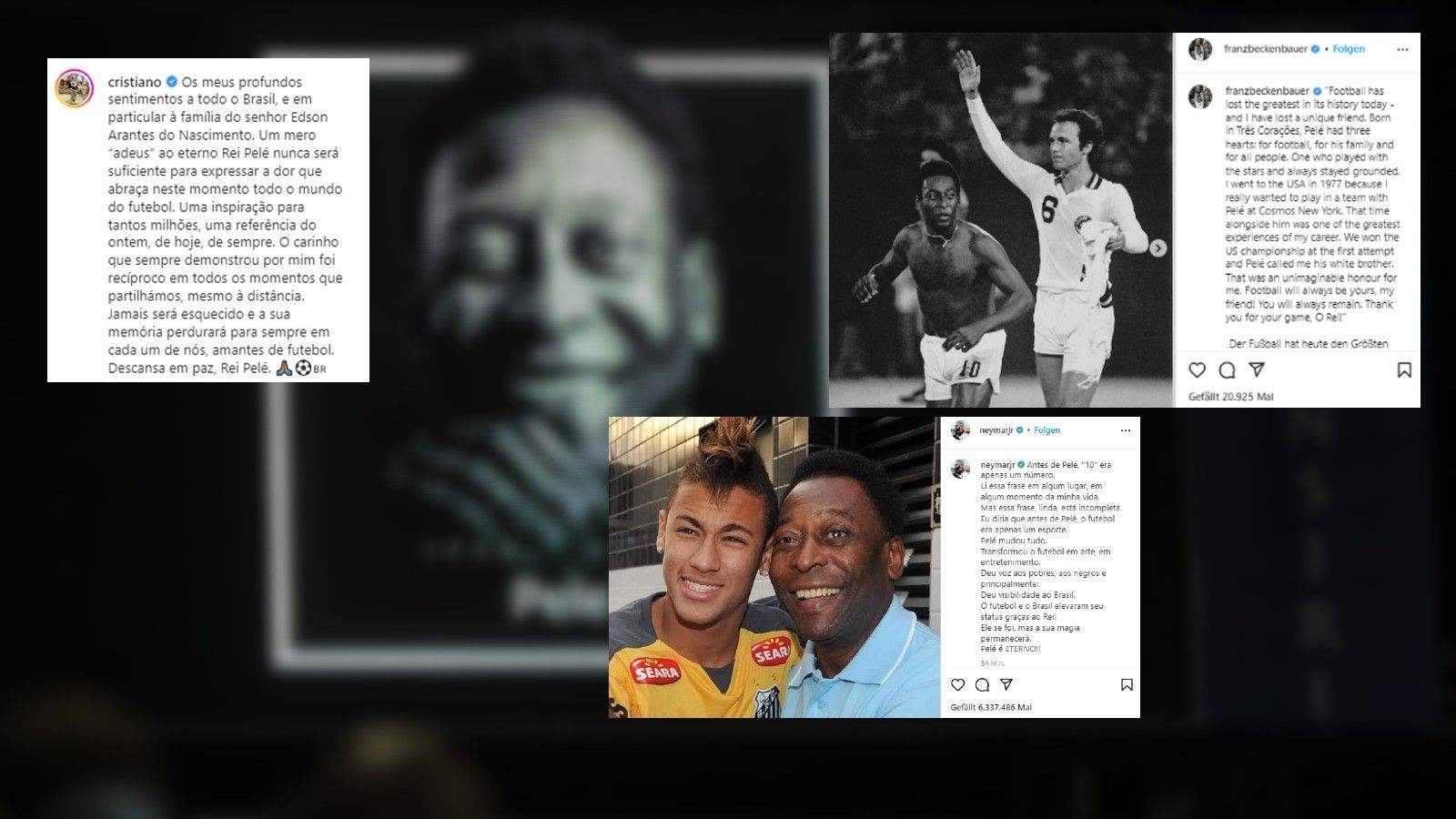 
                <strong>So emotional verabschiedet sich die Sportwelt von Pele</strong><br>
                Die Sportwelt trauert um Pele. Die brasilianische Fußball-Legende ist nach einem schweren Krebsleiden im Alter von 82 Jahren verstorben. Weltweit wird um den einstigen Stürmer getrauert, Sportler richten rührende Worte an ihn. ran hat die Reaktionen zusammengefasst.
              