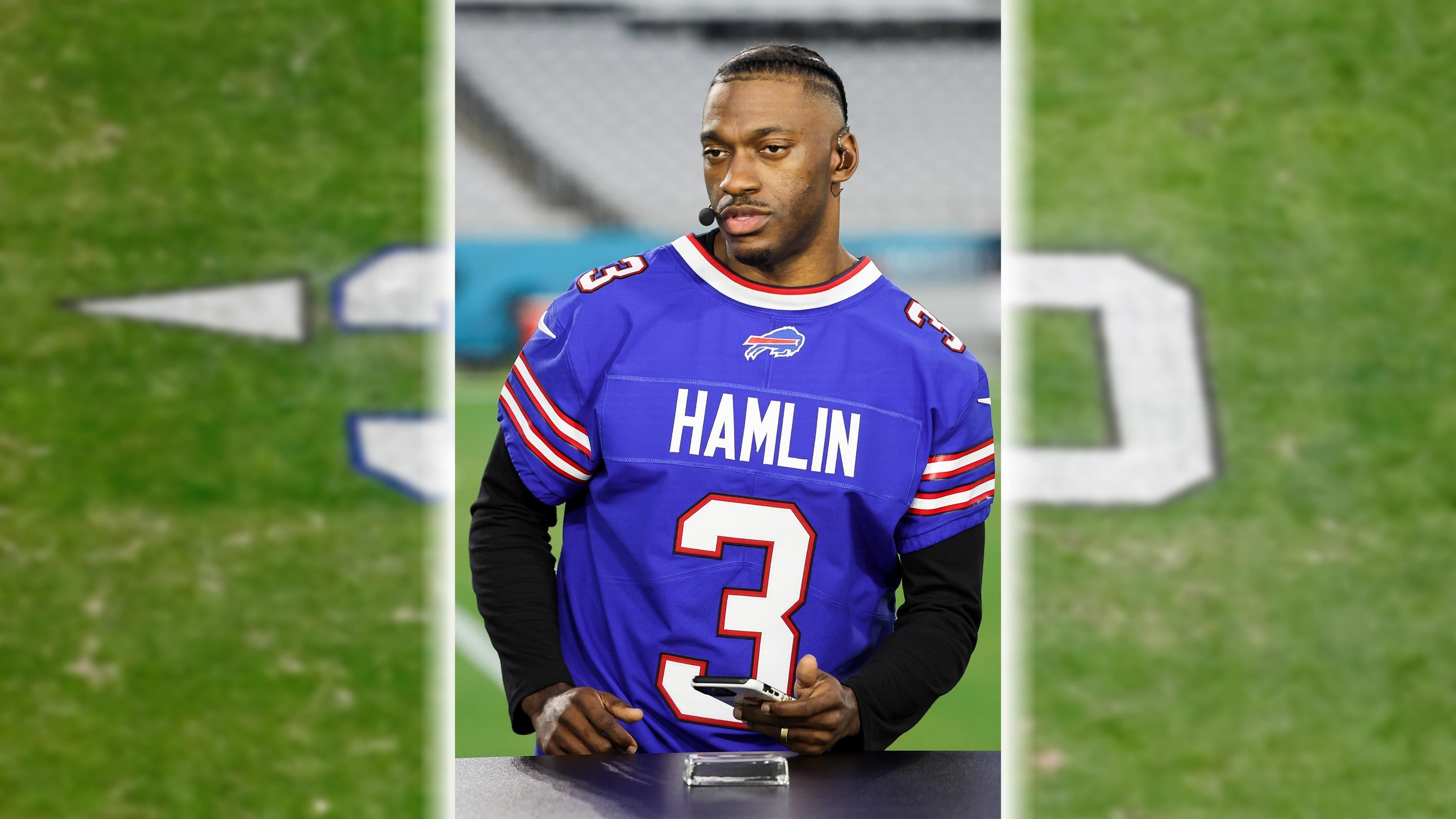 
                <strong>Robert Griffin III</strong><br>
                Auch der ehemalige NFL-Quarterback Robert Griffin III, der für "ESPN" als TV-Experte im Einsatz ist, trug für Hamlin ein Trikot des Bills-Safetys.
              