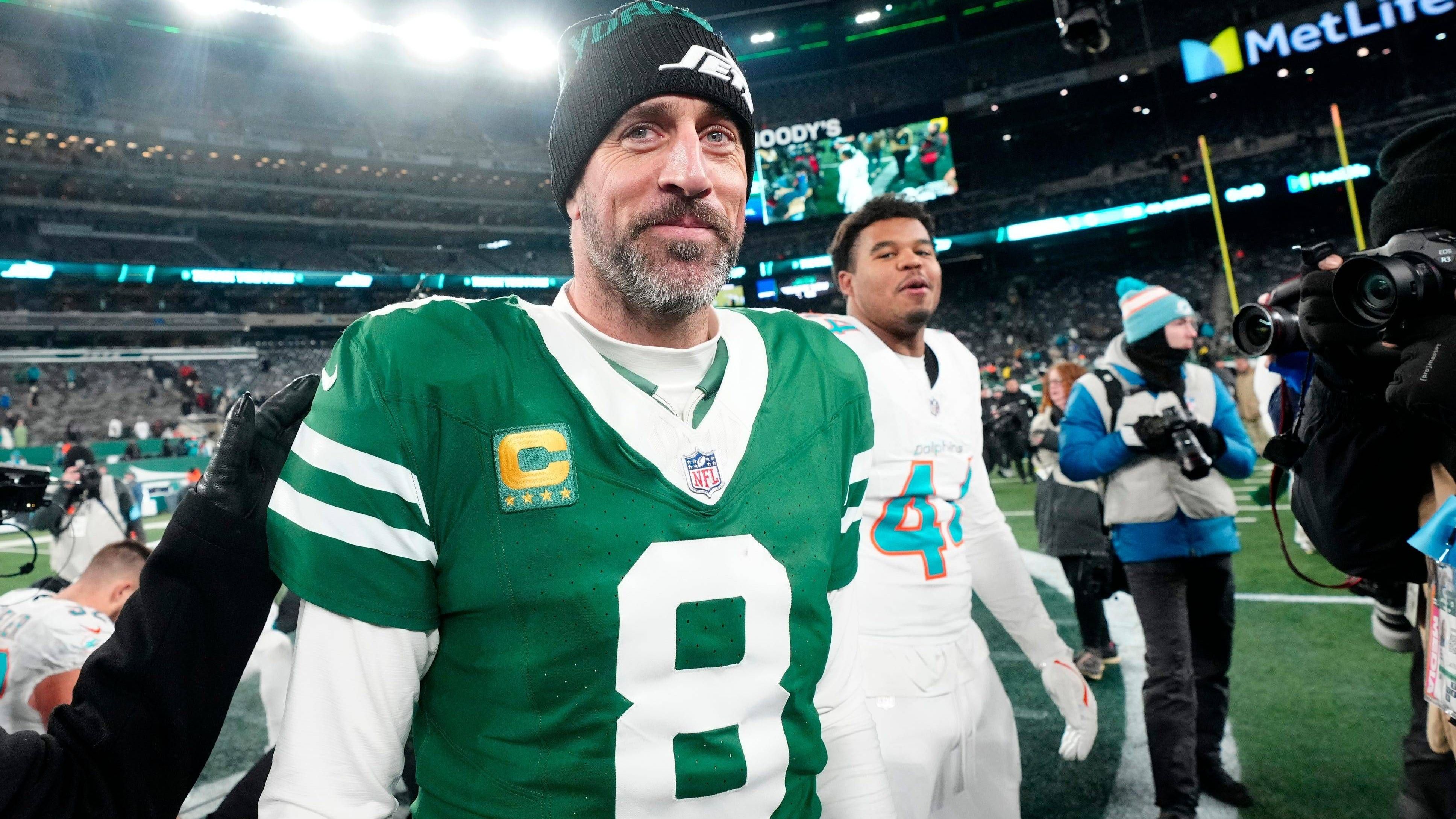 <strong>Platz 6 (geteilt): New York Jets</strong><br>Anzahl Starting-Quarterbacks seit 2015: 13<br>Starter letzte Saison: Aaron Rodgers<br>Starter kommende Saison: Justin Fields