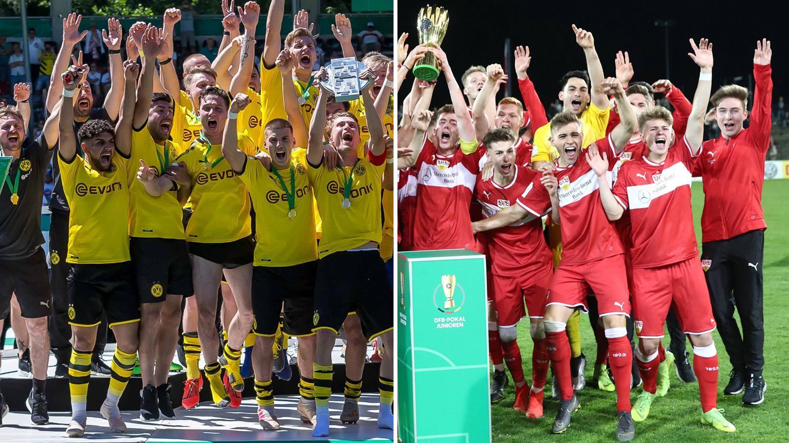 
                <strong>Die Top-Talente von Dortmund und Stuttgart</strong><br>
                Die U-19-Mannschaften vom Borussia Dortmund und VfB Stuttgart haben die A-Junioren-Bundesliga dominiert. Die beiden Mannschaften trafen im Finale um die Deutsche Meisterschaft aufeinander, wo sich der BVB mit 5:3 durchsetzen konnte. Dafür wurde der VfB Deutscher A-Junioren-Pokalsieger. Die Top-Talente möchten sich nun auch bei den Profis durchsetzen. ran.de stellt die fünf vielversprechendsten Nachwuchsspieler beider Mannschaften vor.  
              