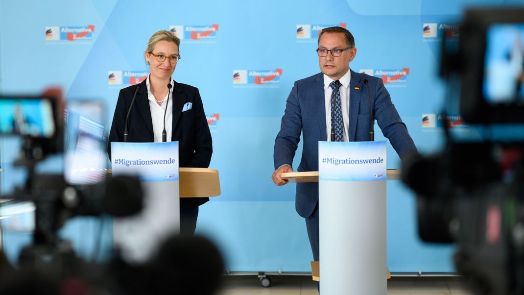 Die Vorsitzenden der AfD-Bundestagsfraktion: Alice Weidel und Tino Chrupalla.