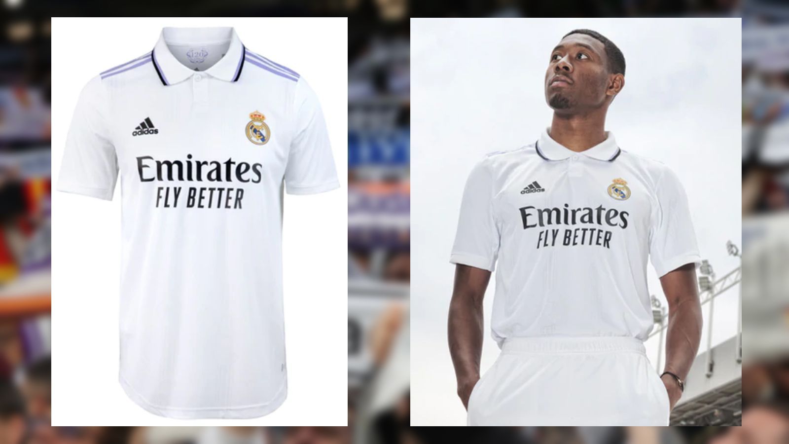 
                <strong>Real Madrid Heimtrikot 2022/23</strong><br>
                Viel kann Real Madrid bei seinen Heimtrikots nicht falsch machen - dafür aber genau so wenig ausprobieren. Dass das "Weiße Ballett" in gewohntem Weiß aufläuft, steht außer Frage. Beim Trikot für die kommende Saison haben die Designer ihren Fokus auf den klassischen Kragen gelegt. Außerdem zieren die fliederfarbenen "Adidas-Streifen" die Schultern von David Alaba und Co.
              