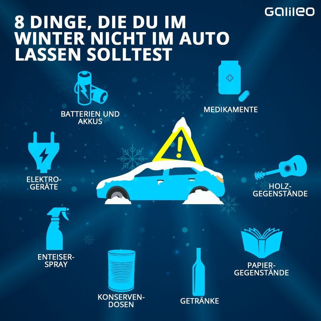 Diese Gegenstände solltest du im Winter nicht im Auto liegen lassen. Sie könnten in der Kälte großen Schaden nehmen. 