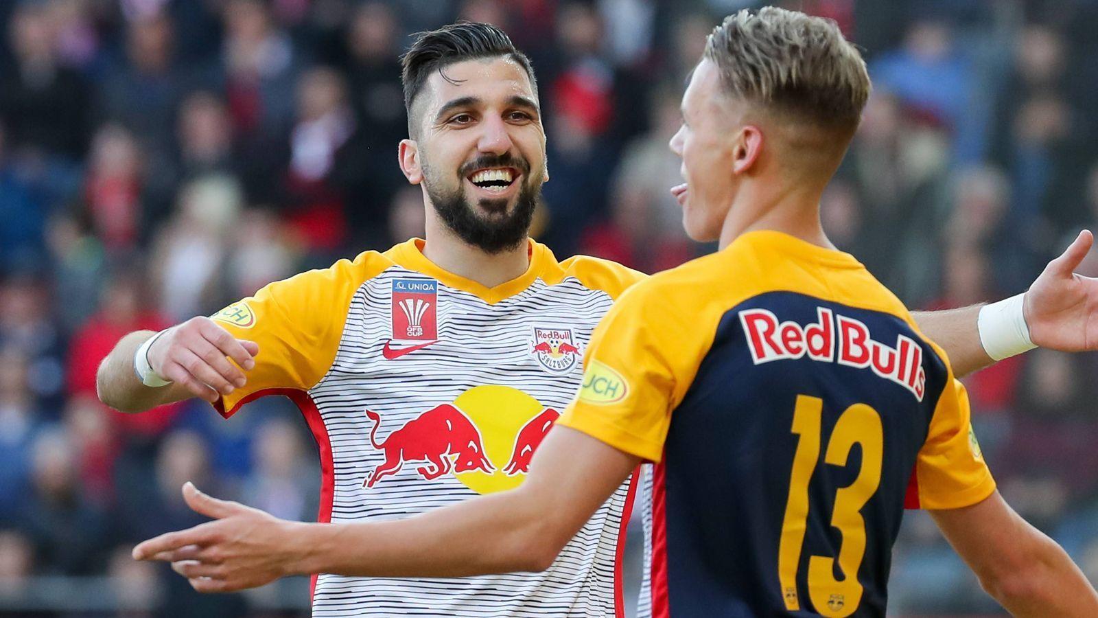 
                <strong>Bundesliga (Österreich): Red Bull Salzburg</strong><br>
                In der österreichischen Bundesliga ist der alte Meister auch gleichzeitig der neue Meister. Red Bull Salzburg schaffte am 29. Spieltag vorzeitig die erfolgreiche Titelverteidigung und holte insgesamt den sechsten nationalen Meistertitel in Folge. Entscheidend für den vorzeitigen Titelgewinn war der 2:1-Siegestreffer von Hannes Wolf (re.) beim 2:1-Auswärtssieg bei Austria Wien. Bereits wenige Tage vor dem Meistertitel sicherte sich Salzburg durch einen 2:0-Sieg gegen Rapid den ÖFB-Cup und feiert damit einmal mehr das nationale Double.
              