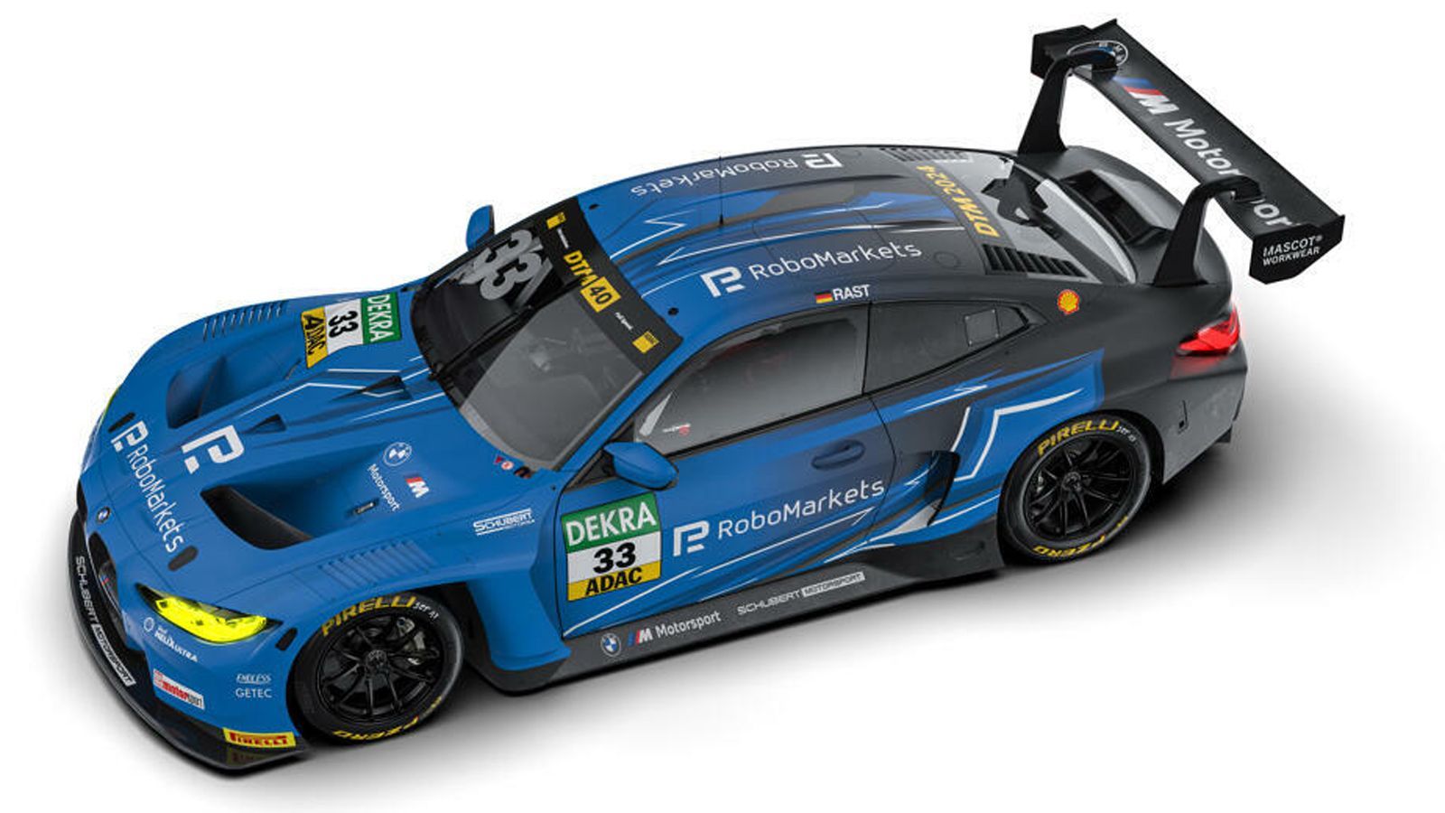 <strong>Schubert Motorsport - Rene Rast</strong><br>Der BMW M4 GT3 von Rene Rast ist wieder in blauen Tönen unterwegs, die bis ins schwarz abdunkeln.