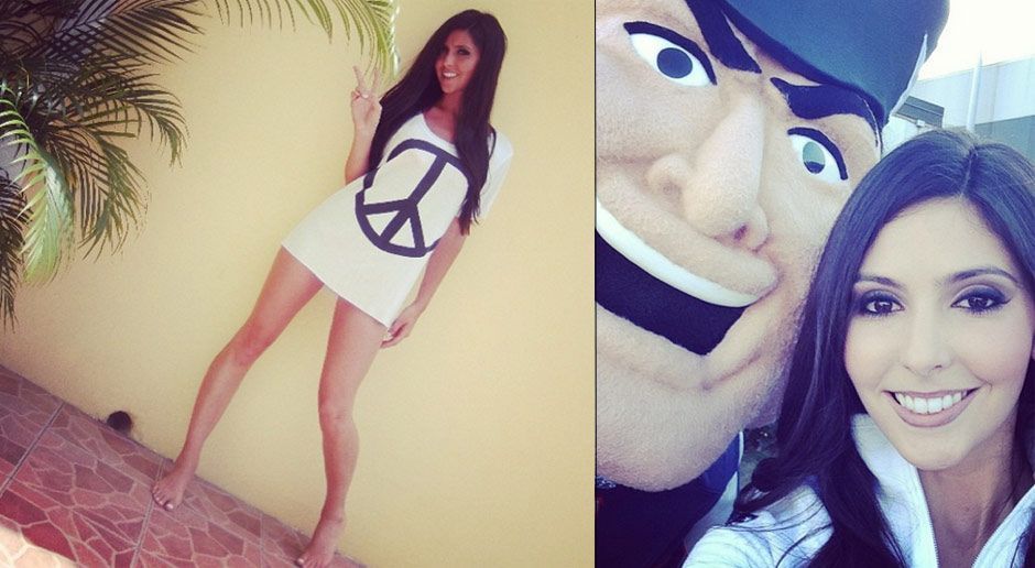 
                <strong>Casey Sullivan</strong><br>
                Casey Sullivan posiert im Shirt mit Peace-Zeichen. Das freut Maskottchen Pat Patriot.
              