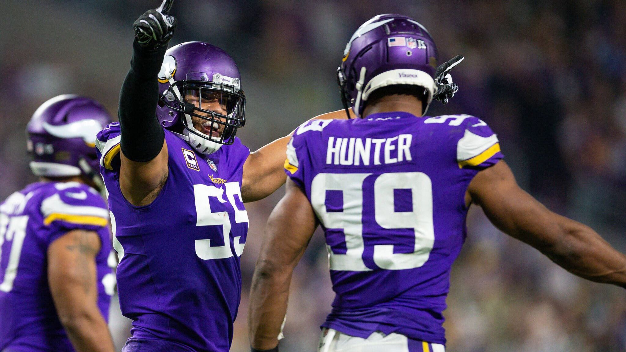 <strong>Platz 8 (geteilt): Minnesota Vikings - 7<br></strong>Anthony Barr (2014) - 4 Pro Bowls<br>Dalvin Cook (2017) - 4 Pro Bowls<br>Danielle Hunter (2015) - 4 Pro Bowls<br>Justin Jefferson (2020) - 3 Pro Bowls<br>Teddy Bridgewater (2014) - 1 Pro Bowl<br>Eric Kendricks (2015) - 1 Pro Bowl<br>Brian O'Neill (2018) - 1 Pro Bowl