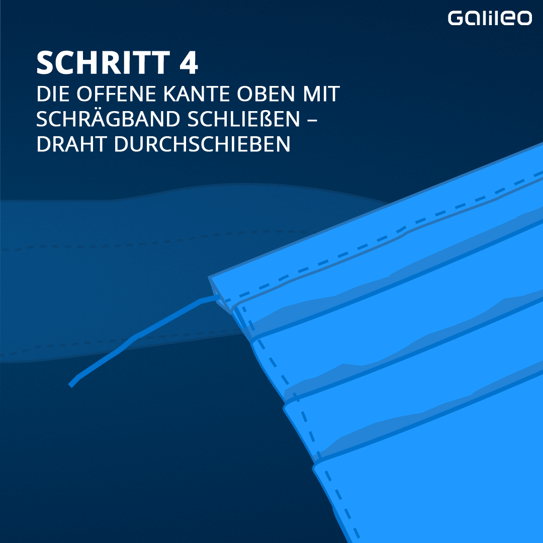 Schließe die offene Kante und schiebe einen Draht durch.