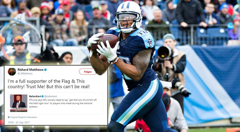 
                <strong>Rishard Matthews</strong><br>
                Rishard Matthews, Wide Receiver der Tennessee Titans, kann es ebenfalls nicht glauben. "Das kann nicht wahr sein", sagt er und betont, dass er sein Land und die Flagge eigentlich vollkommen unterstützt.
              