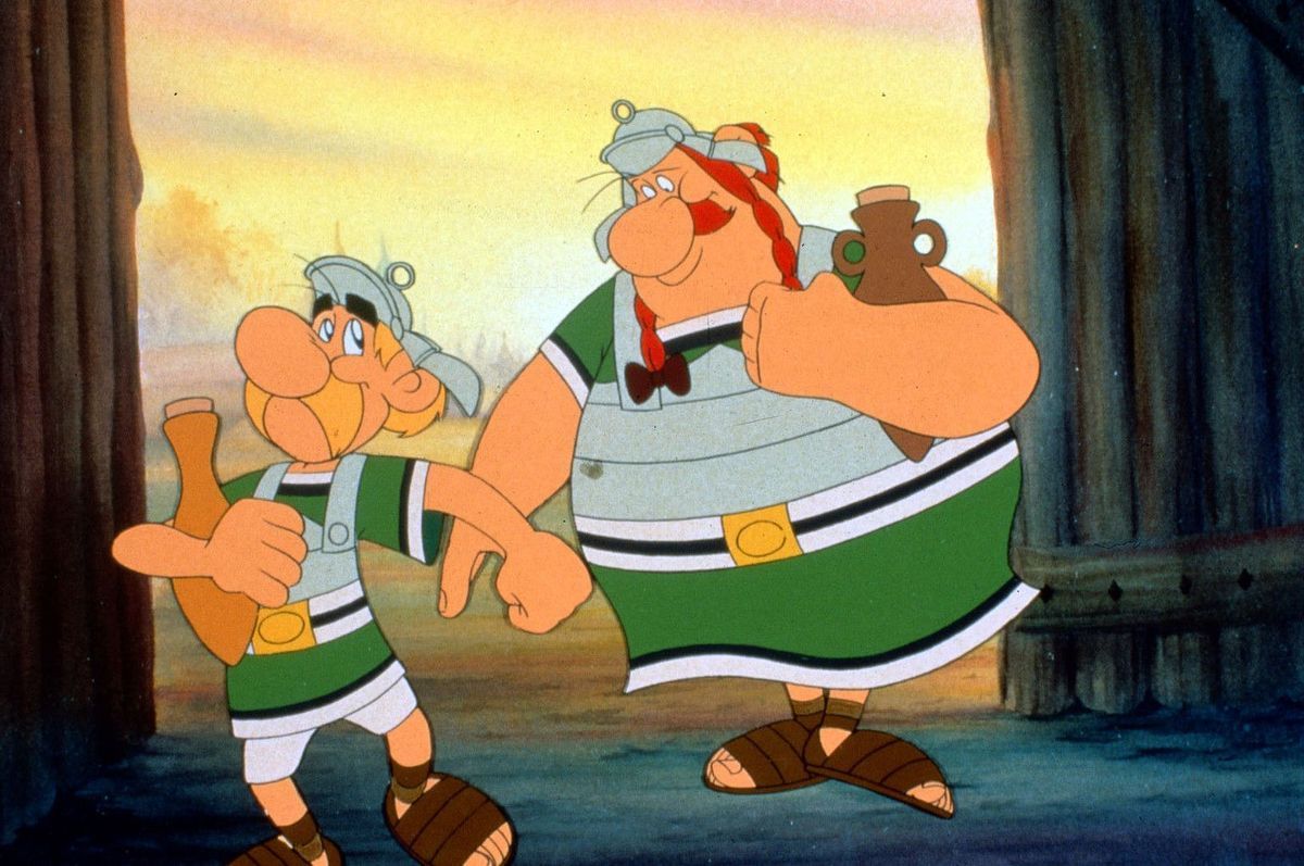 Asterix (l.) und Obelix (r.) haben einen Plan, wie sie den drohenden Abtransport der Gallier in den Zirkus nach Rom verhindern können...