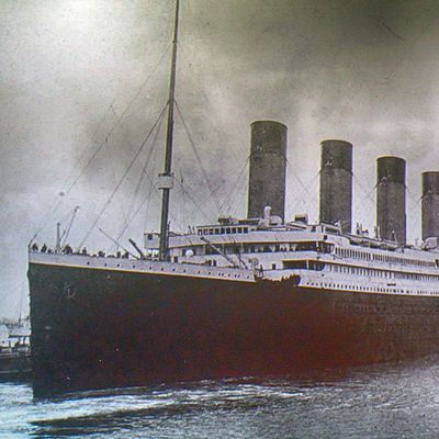 Titanic on an old photo, Belfast, Northern Ireland