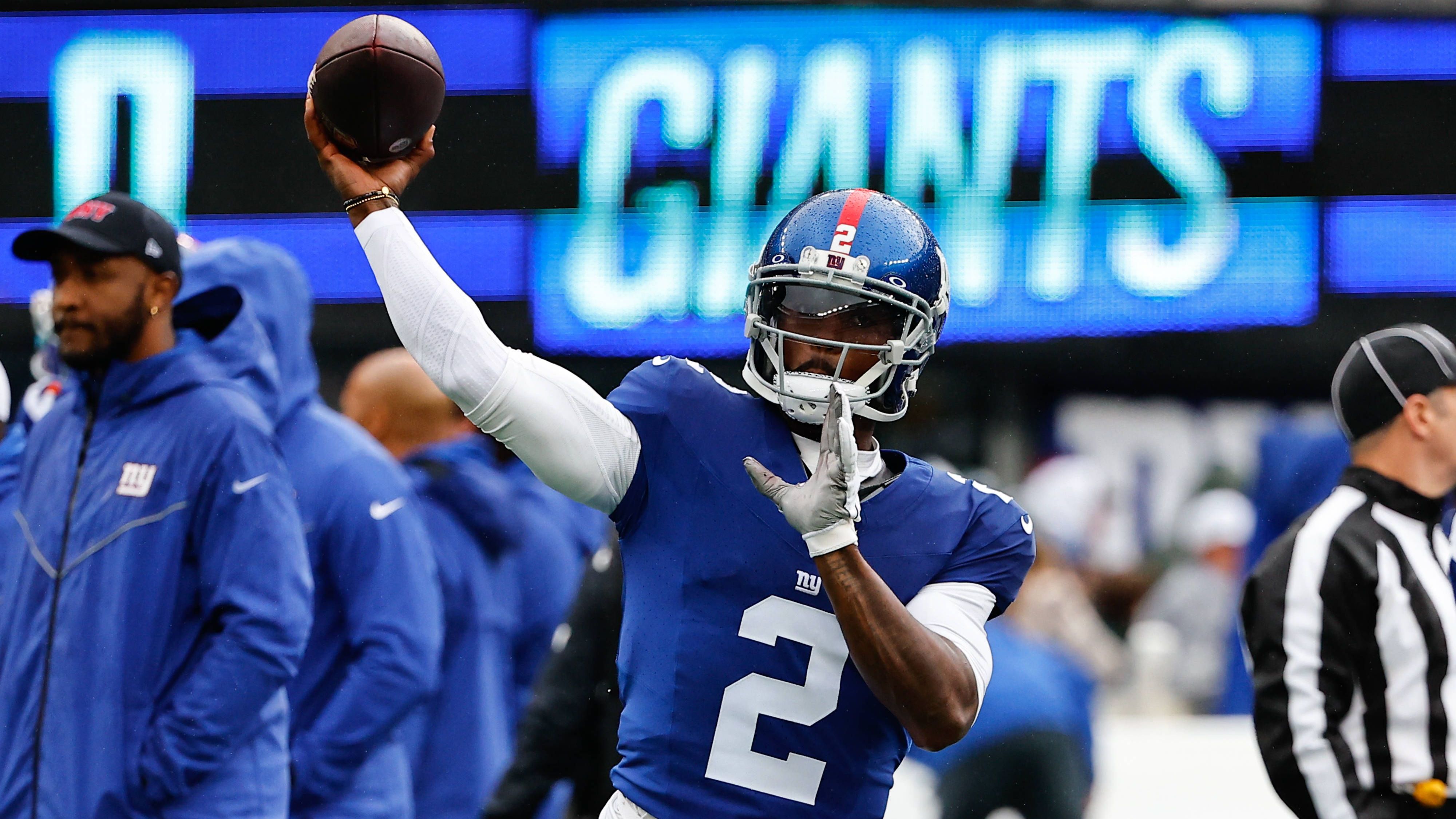 <strong>Platz 23: New York Giants</strong><br>Gesamtentfernung: 207 Yards<br>Passing Touchdowns insgesamt: 15<br>Häufig eingesetzte Quarterbacks: Tyrod Taylor (Foto, 5 TDs in 11 Spielen) und Tommy DeVito&nbsp; (8 TDs in 9 Spielen)