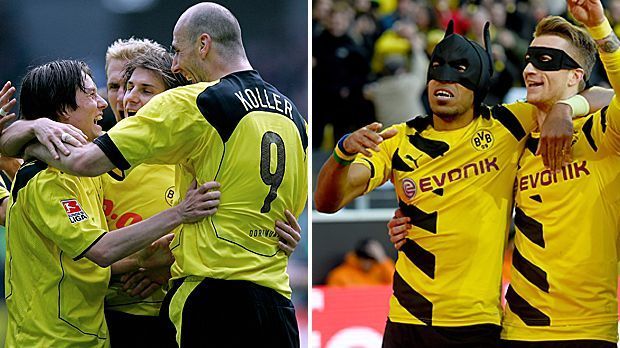 
                <strong>Ein Blick zurück</strong><br>
                Ein Blick zurück! ran.de vergleicht die BVB-Teams aus den Jahren 2004/05 und 2014/15. Dabei wird nur die Leistung der Spieler aus der jeweiligen Saison gewertet. 2005 spielte Dortmund im 4-3-3-System, 2015 im 4-5-1.
              